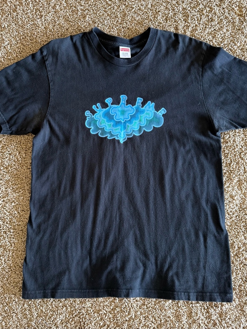 Supreme Black Tee with Blue Wave Logo